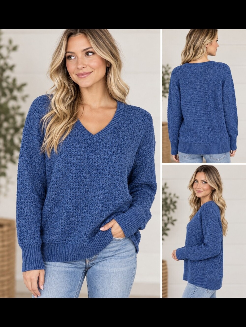 Women's Blue Cotton & Wool Knit AEO Sweater Teal Purple Classic 2016
